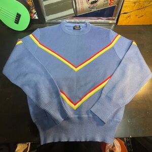 Vintage White Stag Light Blue Chevron Stripe Crewneck Sweater